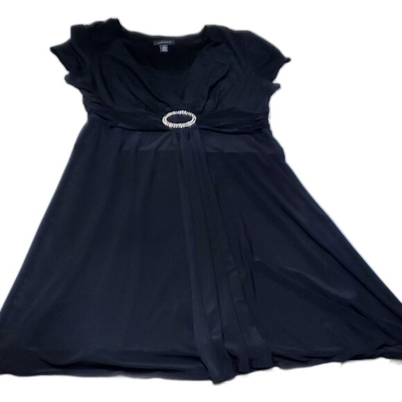 R & M Richards Black Shift Dress – Size 14, Silver Rhinestone Buckle Accent - Picture 1 of 11